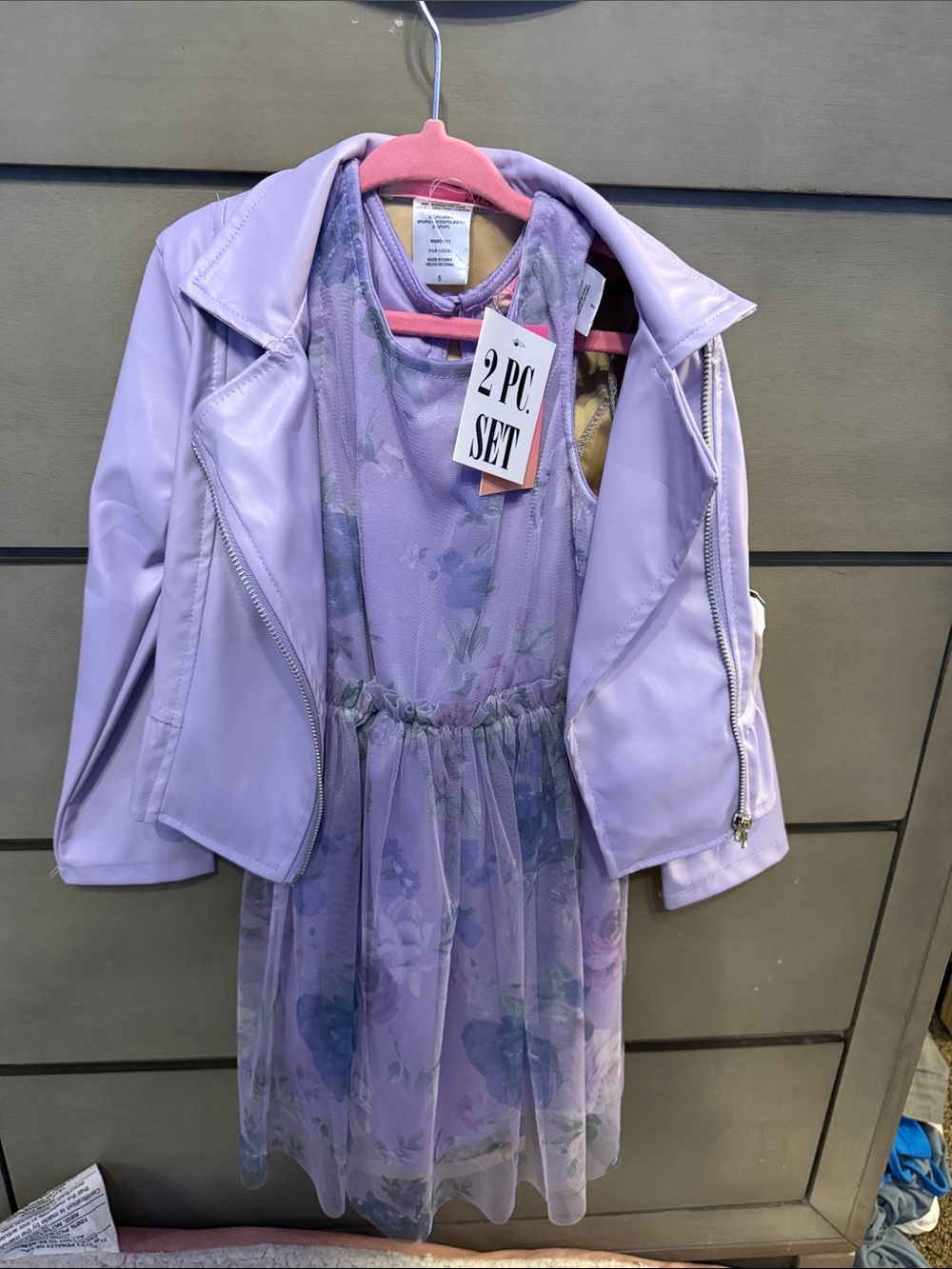 Girls 2-Piece Lavender Floral Dress & Jacket Set